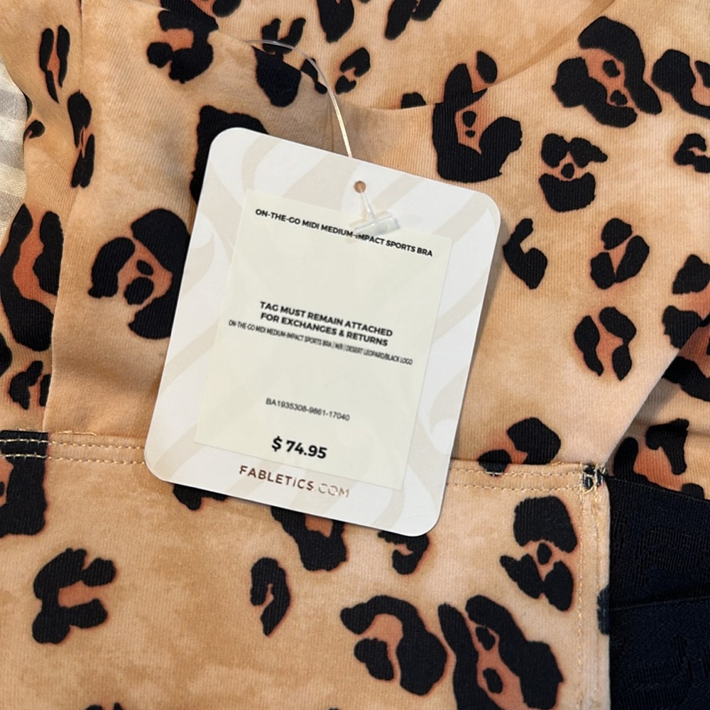 Fabletics On-The-Go Midi Medium Impact Sports Bra - Desert Leopard - Size M - Picture 6 of 7
